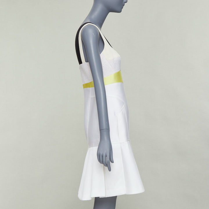 J MENDEL 2014 Runway cream yellow black silk panelled scoop cocktail dress US4 S
