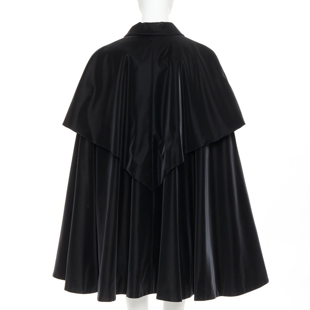 CHANEL 23K Runway black Camellia button cape overlay fluid parka coat FR38 M