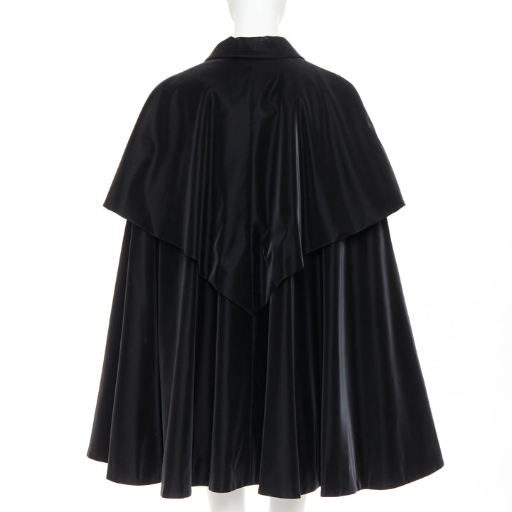 CHANEL 23K Runway black Camellia button cape overlay fluid parka coat FR38 M