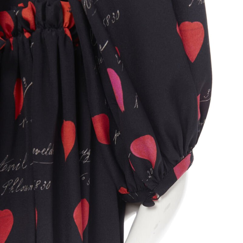 ALEXANDER MCQUEEN black red petal print silk ruffle off shoulder dress IT40
