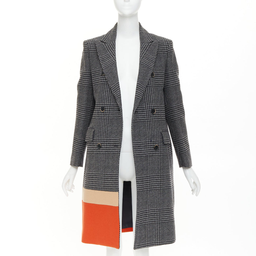 MSGM 2022 grey black wool houndstooth color block double breasted coat IT40 S