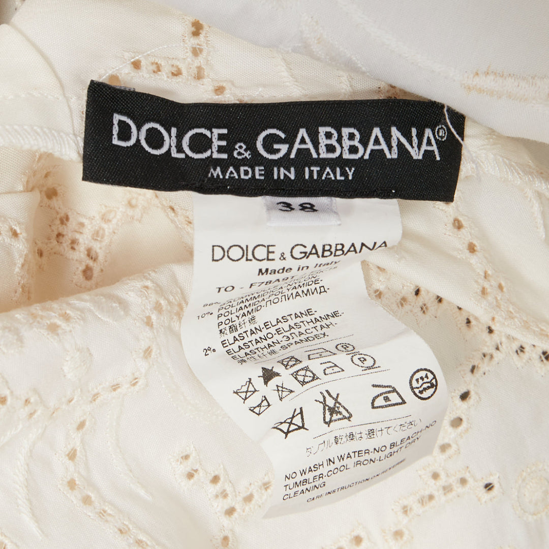 DOLCE GABBANA white cotton floral embroidered openwork scallop tank top IT38 XS