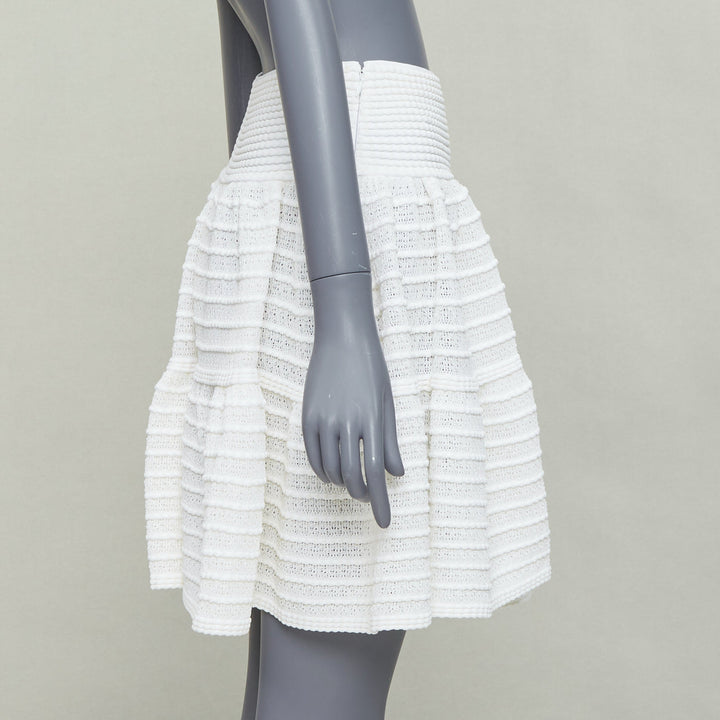 ALAIA ivory viscose blend tiered horizontal knit fit flared skirt FR36 S