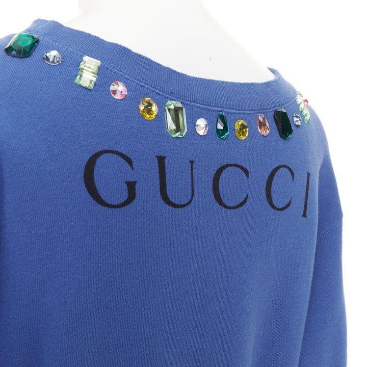 GUCCI 2018 MLB New York Yankees blue cotton jeweled bateau neck sweatshirt XS