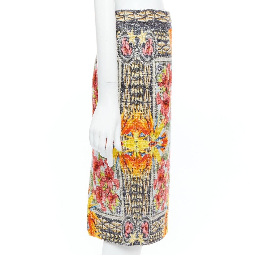 GIVENCHY Riccardo Tisci 2012 Birds of Paradise boucle tweed pencil skirt FR38 M