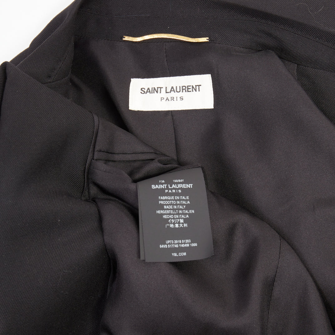 SAINT LAURENT 2018 Le Smoking single breasted peak lapel wool cady jacket FR36 S