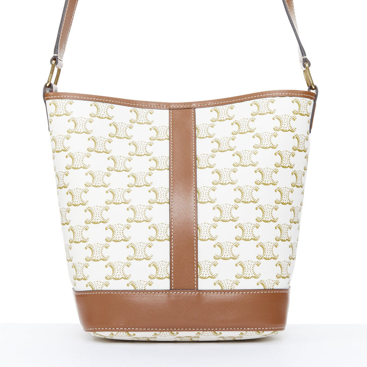 CELINE 2021 Small Bucket Bag Triomphe Canvas white calfskin leather bag