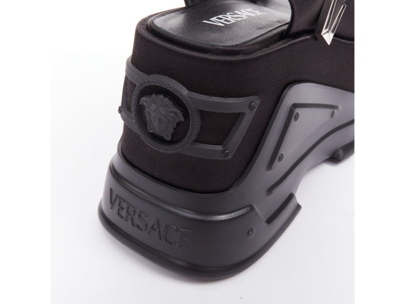 new VERSACE Anthem 120 Black satin silk Medusa buckle platform sandals EU38