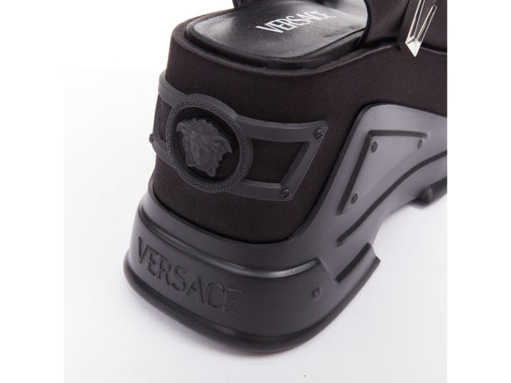 new VERSACE Anthem 120 Black satin silk Medusa buckle platform sandals EU38