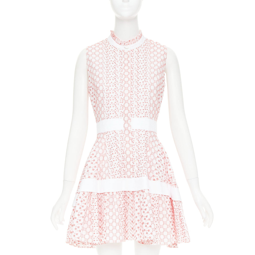 ALEXIS 2020 white pink rustikan floral guipure lace fit flare dress M