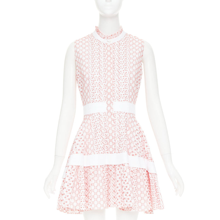 ALEXIS 2020 white pink rustikan floral guipure lace fit flare dress M