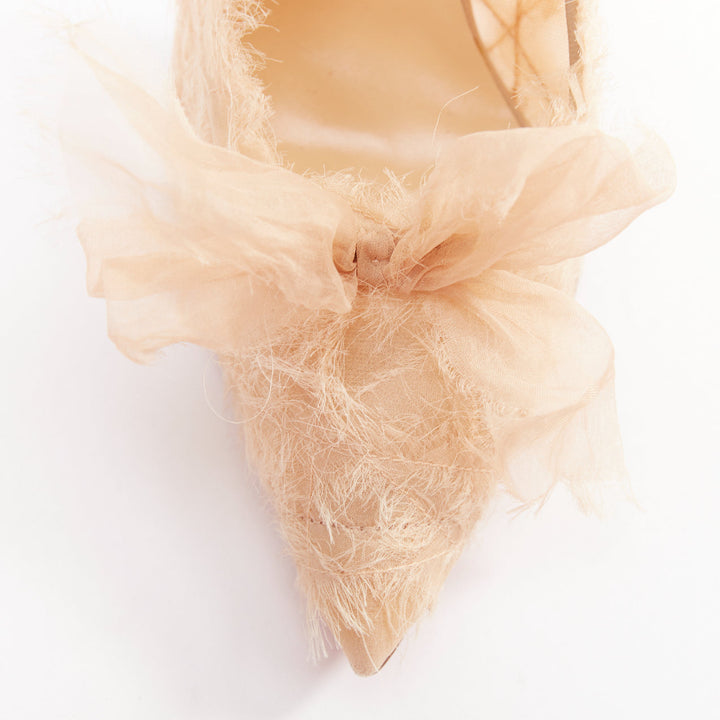 CHRISTIAN LOUBOUTIN Toufrou 100 Bridal nude frayed organza bow leather pump EU37