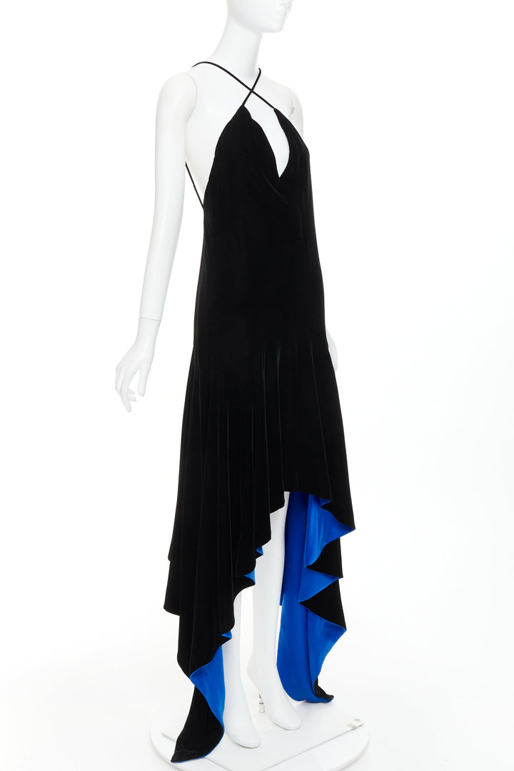 ALEXANDRE VAUTHIER COUTURE AW2022 Runway black velvet blue symmetric slip dress