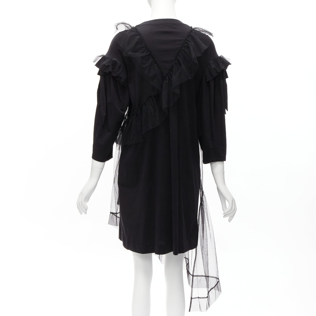 SIMONE ROCHA black asymmetric tulle ruffle trim overlay tshirt dress S