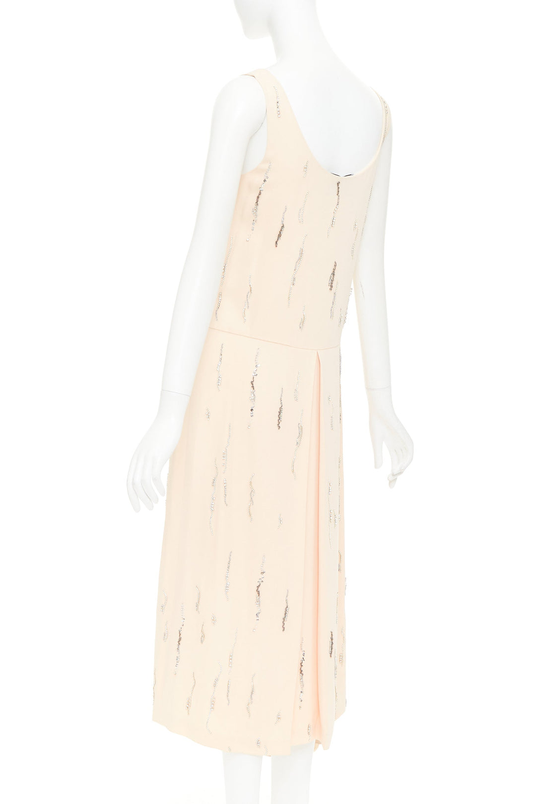 PRADA 2018 blush crepe crystal embellished asymmetric midi dress IT38 XS