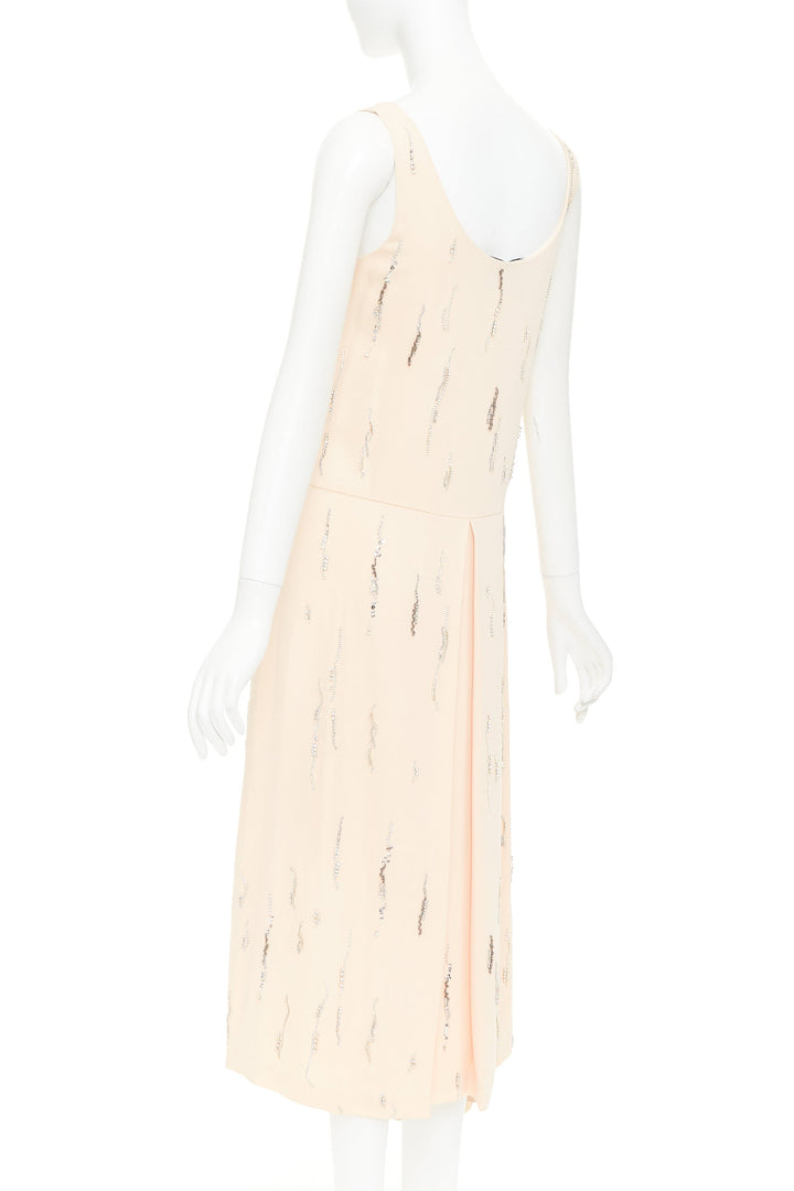 PRADA 2018 blush crepe crystal embellished asymmetric midi dress IT38 XS