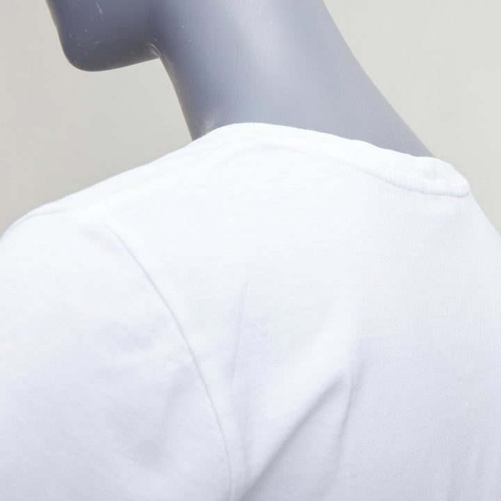 CELINE white cotton black big logo crew neck fitted tshirt XS