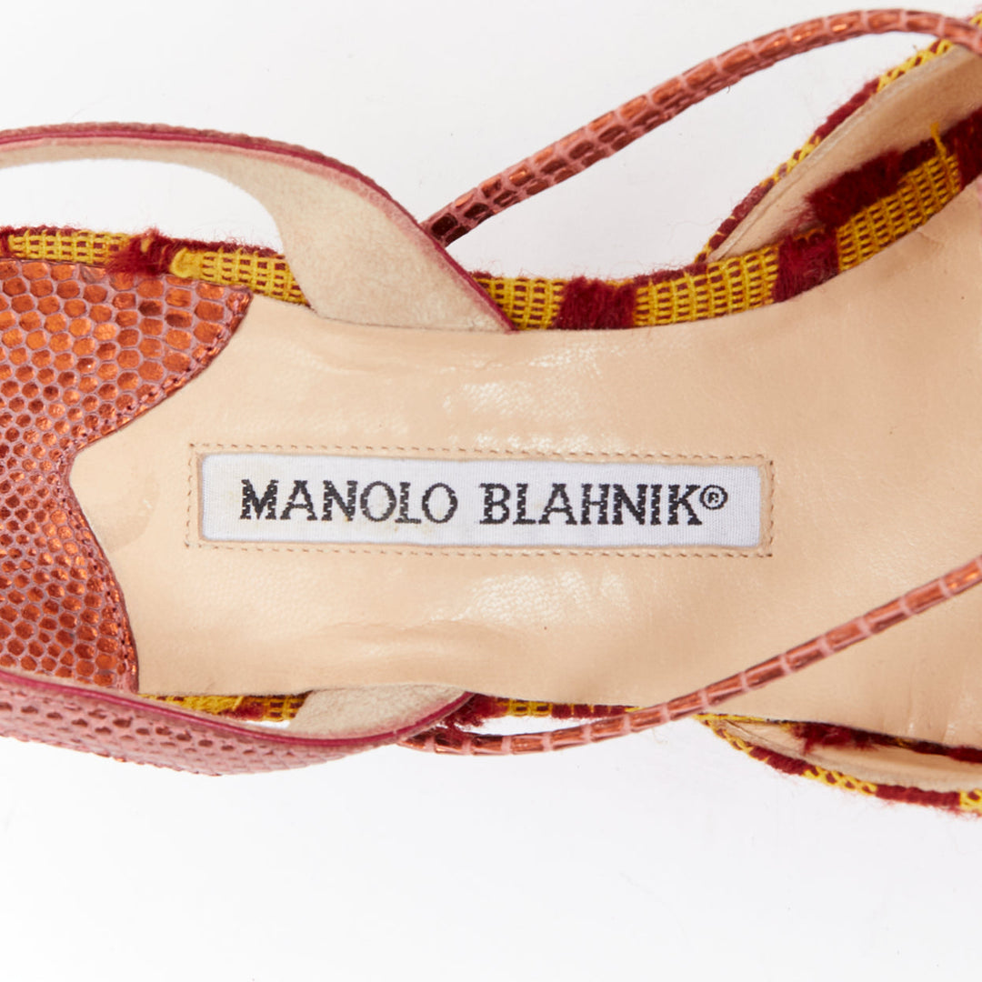 rare MANOLO BLAHNIK Vintage red yellow scaled crystal buckle slingback pump EU37