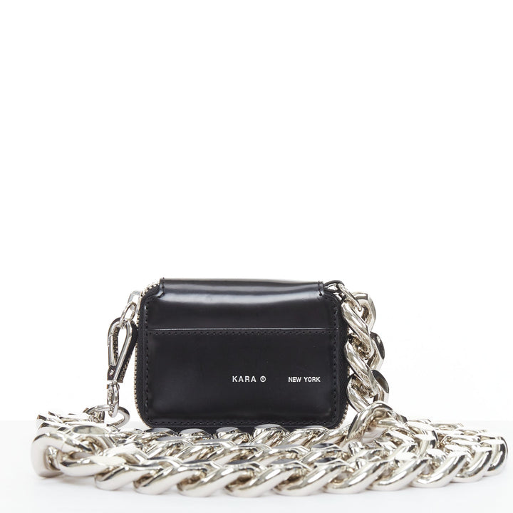 KARA Bike Chain Wallet black leather silver chunky chain micro crossbody bag