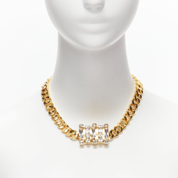 TOGA ARCHIVES clear crystal jewel gold metal bar chain necklace