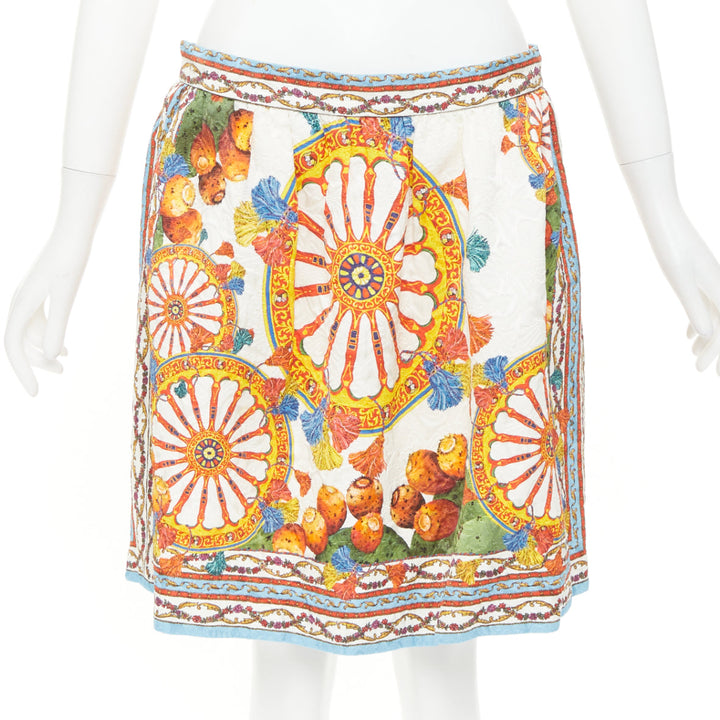 DOLCE GABBANA 2016 Carreto Siciliano print jacquard jacquard mini skirt IT44 L