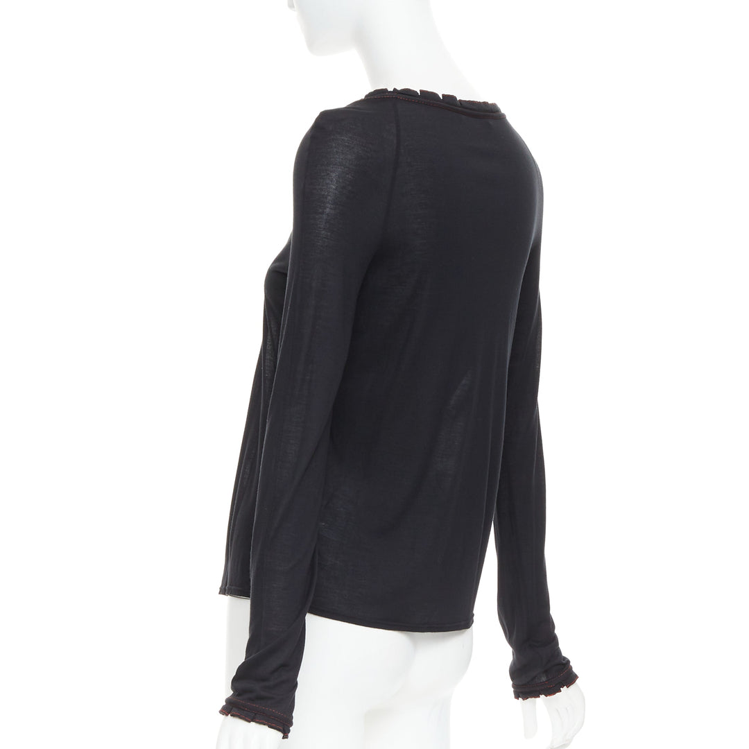 GUCCI 2006 Vintage black red overstitch nylon modal scoop neck plisse top M