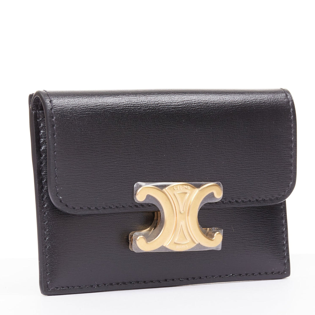 CELINE Compact wallet Coin Triomphe black shiny calfskin cardholder