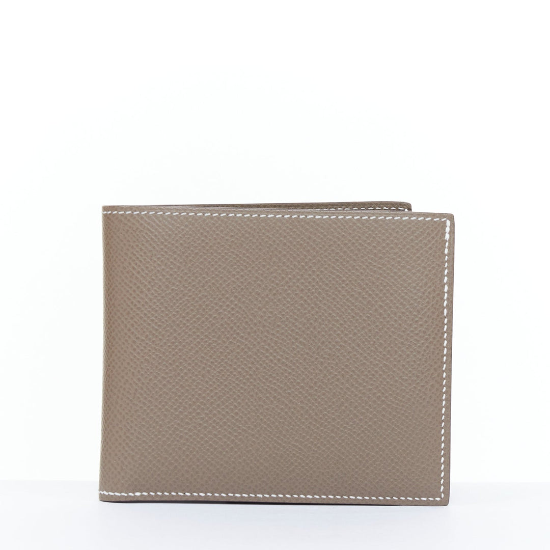 HERMES MC2 Copernic etoupe Epsom leather white contrast stitch bifold wallet PM