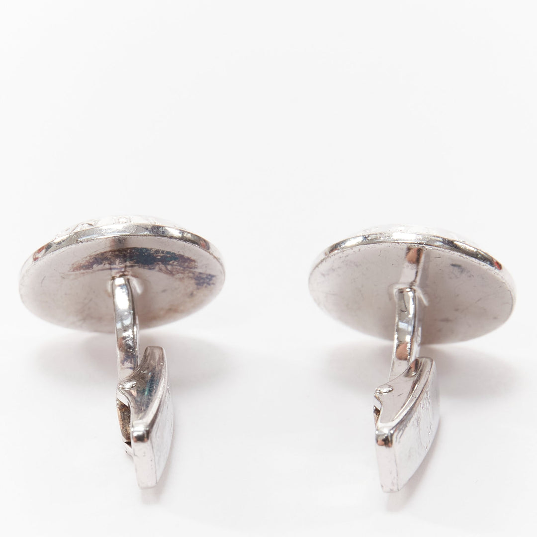 ALFRED DUNHILL 925 steel holographic mother of pearl round logo cufflinks
