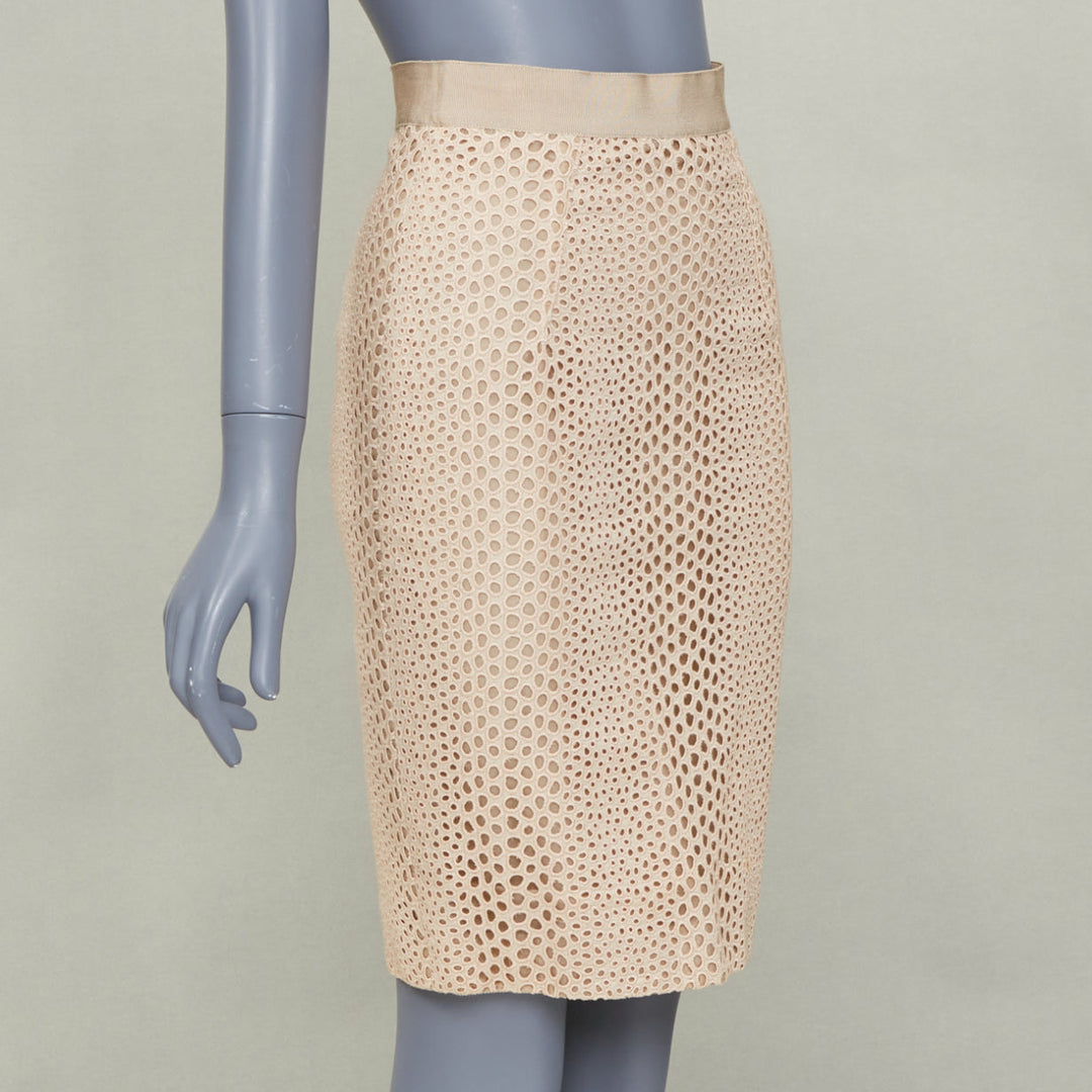 GIAMBATTISTA VALLI 2018 eyelet embroidered cotton pencil skirt IT38 XS
