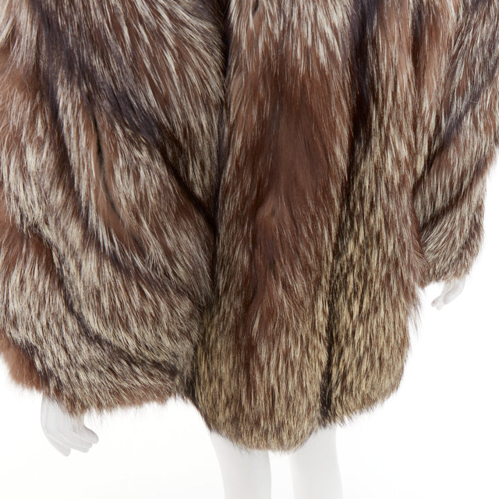 Natural Silver Fox brown oversized boxy shawl collar fur coat  Sz. 12 XL