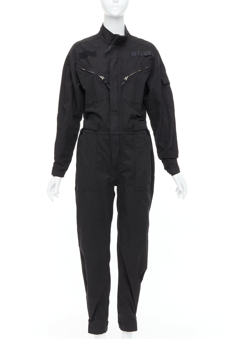 RE/DONE black cotton silver zip magic tape pocketed jumpsuit boiler suit XS