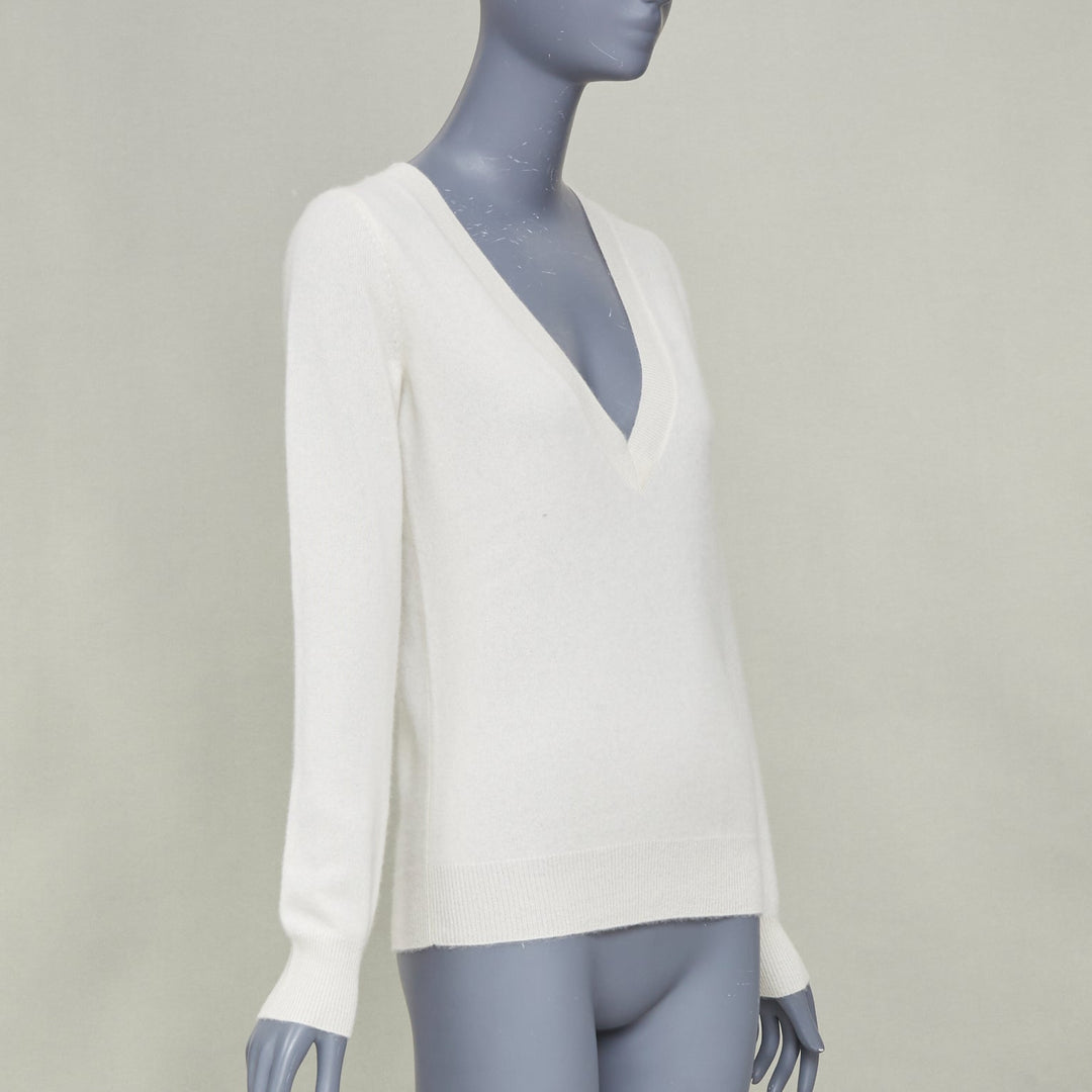 MADELEINE THOMPSON Nolte 100% cashmere cream V neck long sleeve sweater M
