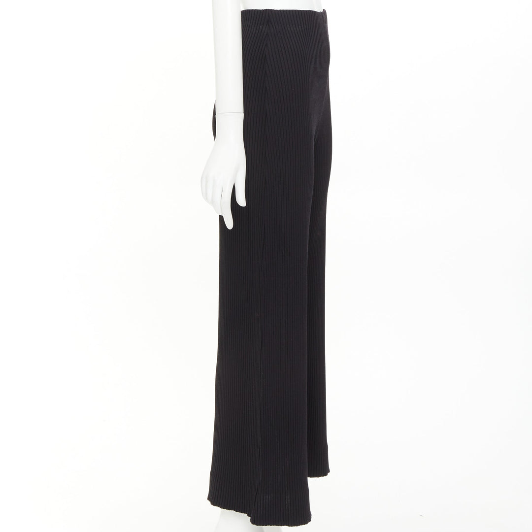 BALENCIAGA 2022 black viscose blend ribbed high waisted wide crop pants FR36 S