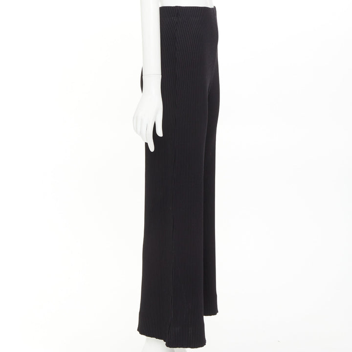 BALENCIAGA 2022 black viscose blend ribbed high waisted wide crop pants FR36 S