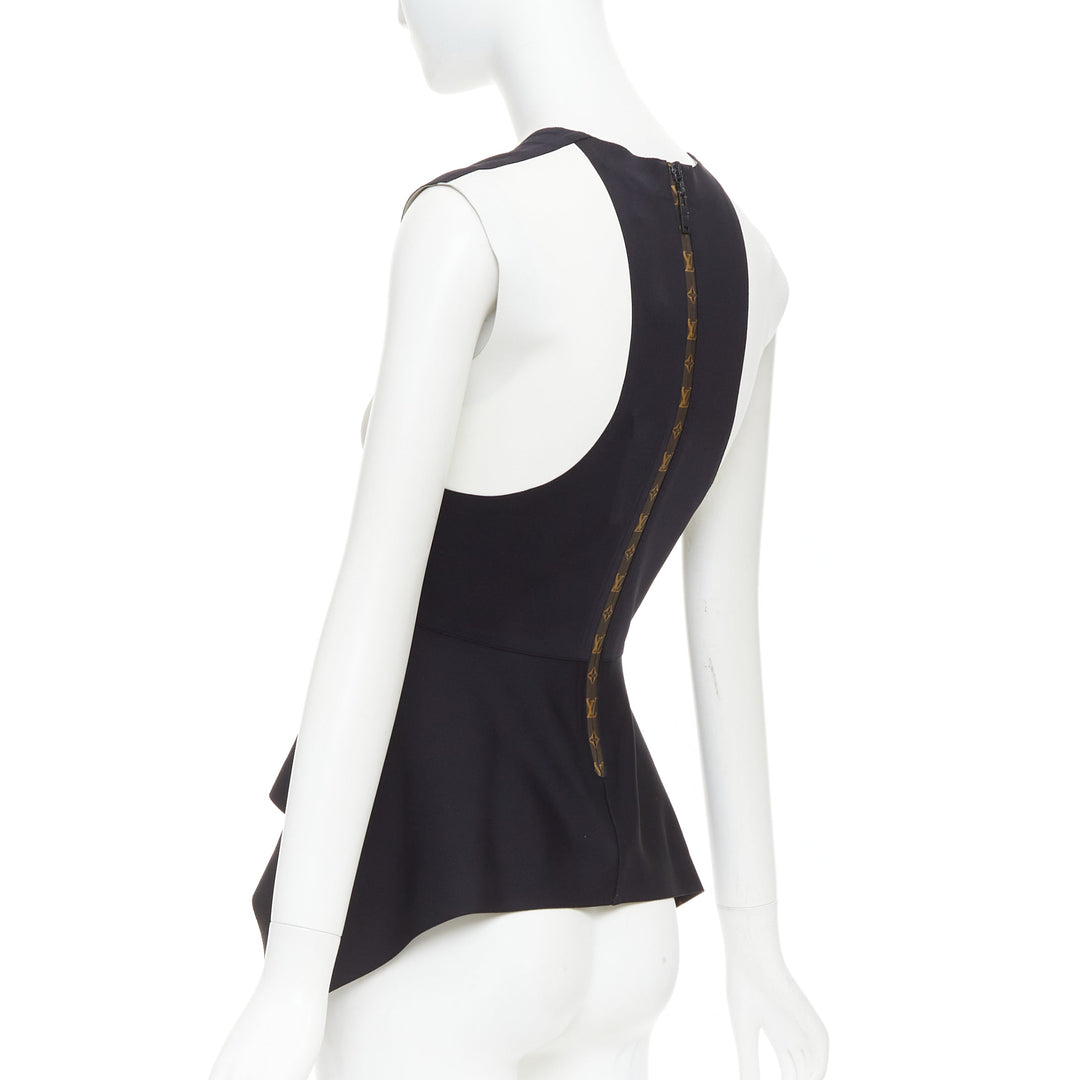 LOUIS VUITTON grey black colorblocked LV canvas peplum top FR38 M