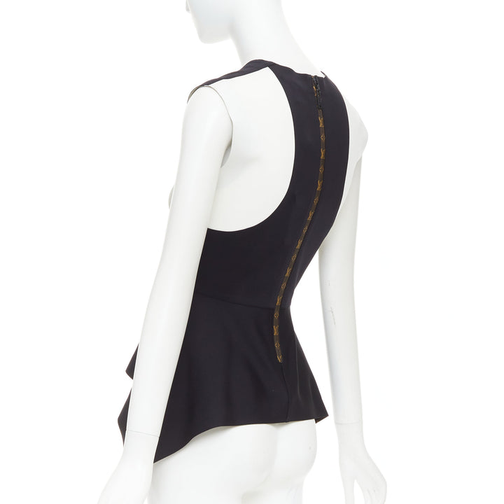 LOUIS VUITTON grey black colorblocked LV canvas peplum top FR38 M