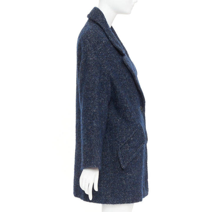 ISABEL MARANT ETOILE 2017 Osbert navy herringbone tweed collared coat FR36 S