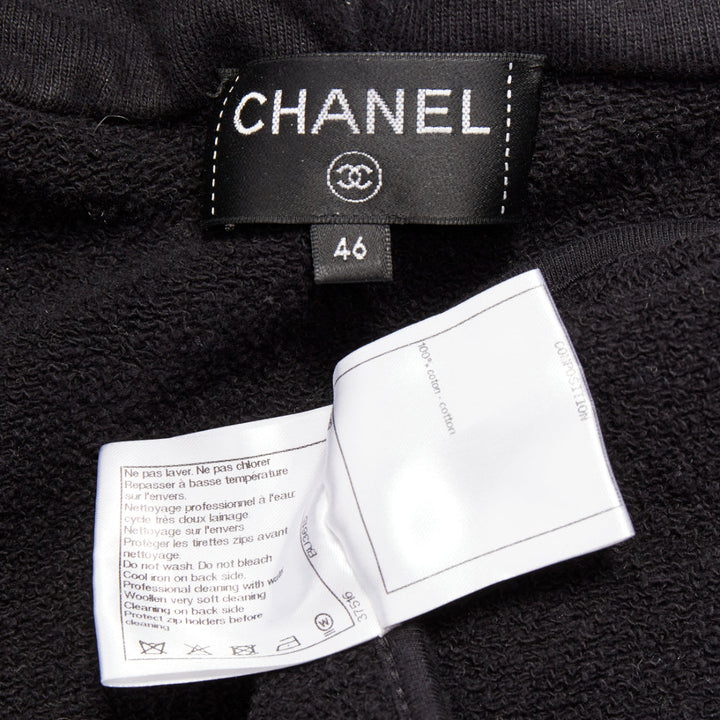 rare CHANEL 2017 Astronaut print sleeve black cotton zip up hoodie FR46 2XL