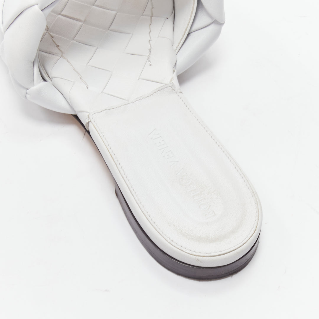 BOTTEGA VENETA Lido white maxi intrecciato woven leather flat sandals EU37