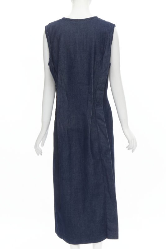 COMME DES GARCONS Vintage 1991 indigo denim pinched seam square neck dress M