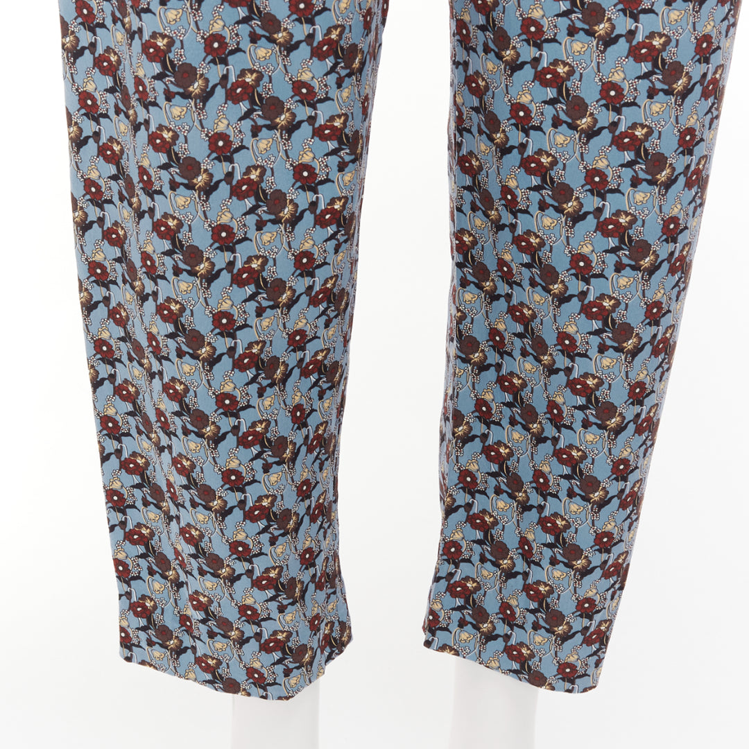 MARNI 100% silk blue burgundy floral drop crotch casual cropped pants IT40 S