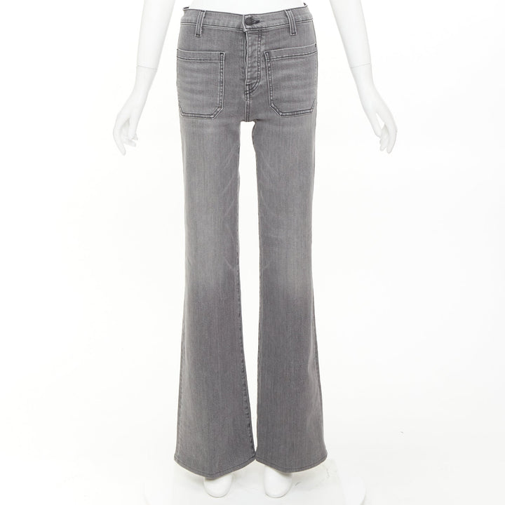 NILI LOTAN Florence grey washed denim patch pockets flare jeans 26"