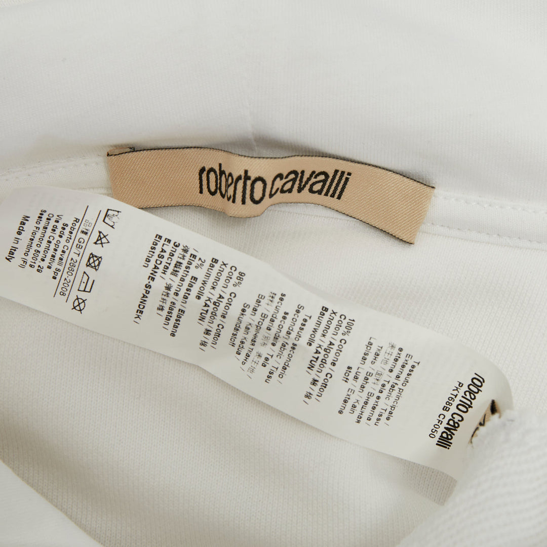ROBERTO CAVALLI 2022 white cotton crystal embellish snake chain crop hoodie  XS