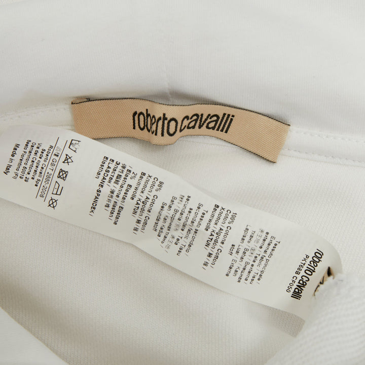 ROBERTO CAVALLI 2022 white cotton crystal embellish snake chain crop hoodie  XS