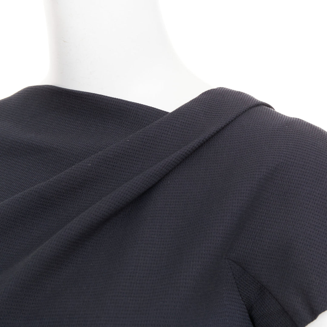 VICTORIA BECKHAM Dress N91 black cotton blend gathered crepe belted dress UK8 S