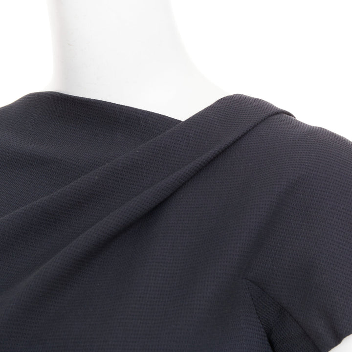 VICTORIA BECKHAM Dress N91 black cotton blend gathered crepe belted dress UK8 S