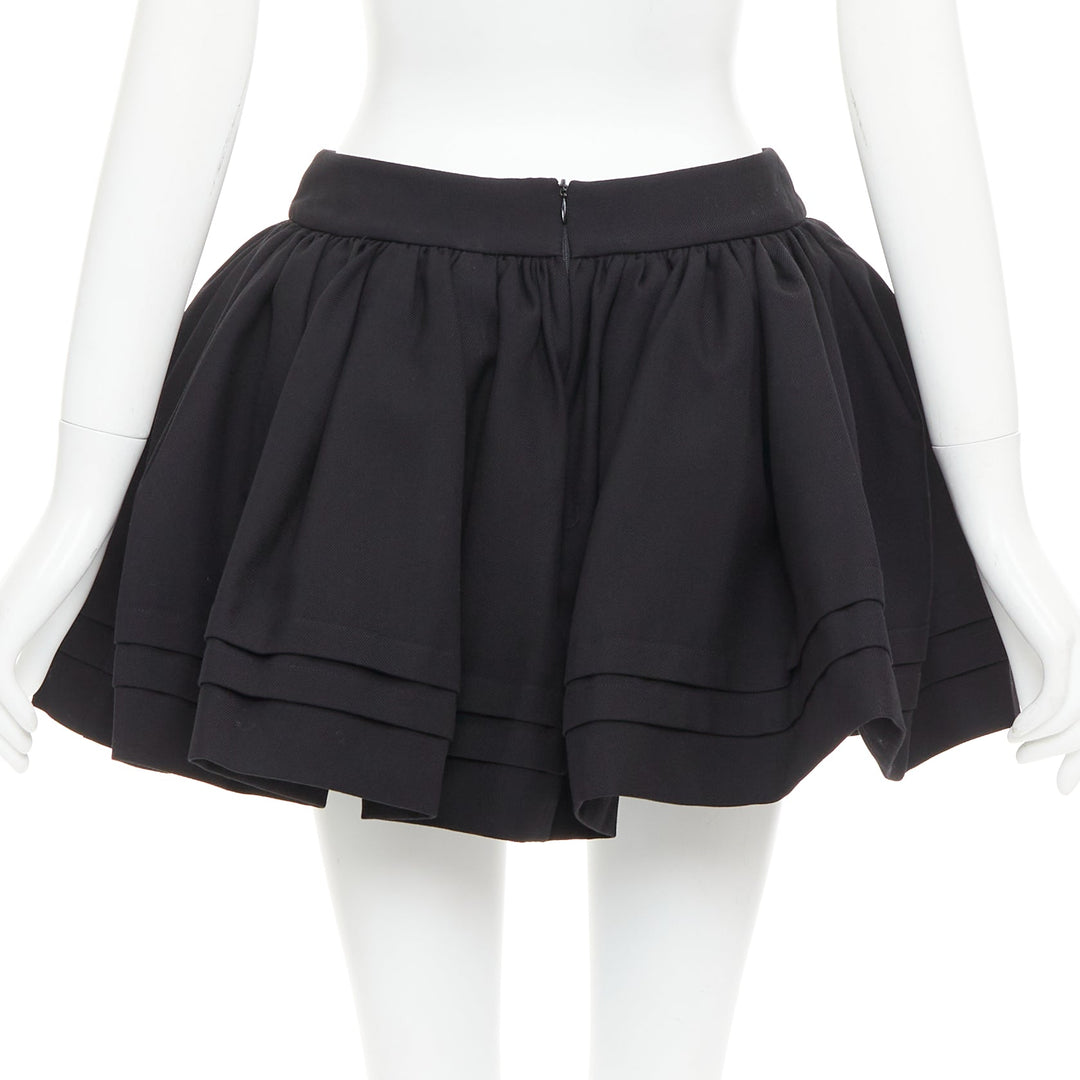 SHUSHU TONG Tuck Edge black wool silk stiff tulle lined flared skirt UK6 XS