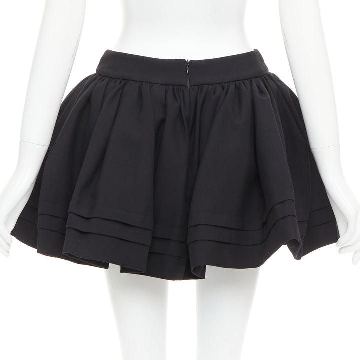 SHUSHU TONG Tuck Edge black wool silk stiff tulle lined flared skirt UK6 XS