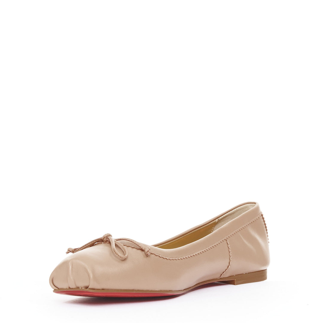 CHRISTIAN LOUBOUTIN Mamadrague nude lamb nappa square toe ballet flats EU39.5